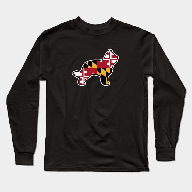 Briard Dog Silhouette with Maryland Flag Long Sleeve T-Shirt by Coffee Squirrel